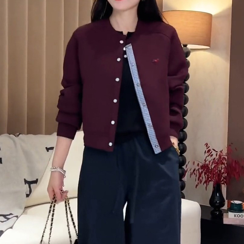 时尚拼接设计感圆领短外套女装2025秋冬新款显瘦休闲百搭长袖上衣