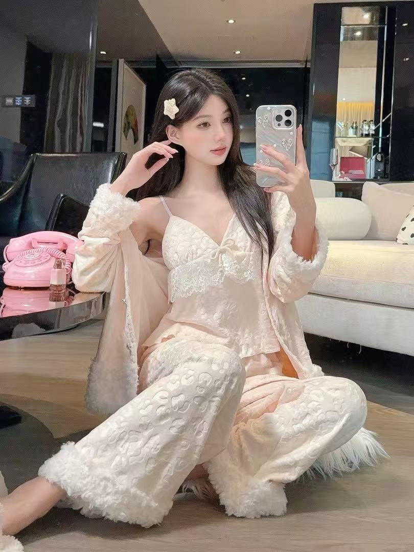 豹纹冬季透气翻领常规款保暖睡衣睡袍金丝浴袍秋冬季