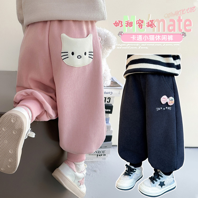 女童宝宝秋冬季加厚加绒外穿裤子2025新款洋气休闲裤儿童保暖长裤