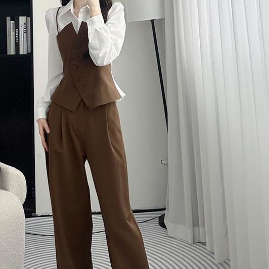 2025年春季装穿搭阔腿裤套装女时尚气质减龄高级感通勤衬衫两件套