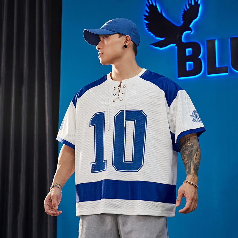 BLUESFLY美式冰球服短袖t恤男半袖网眼速干透气健身运动篮球宽松