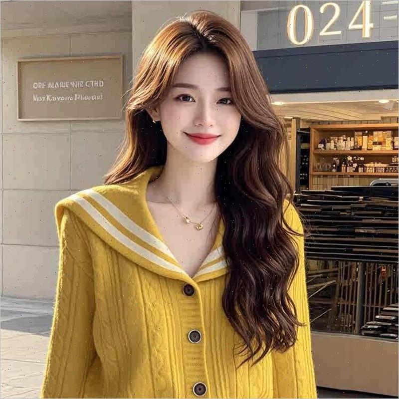 2025冬季新款小香风毛衣女外穿洋气高端别致黄色海军领针织衫上衣