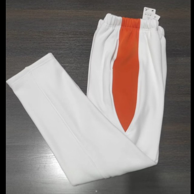 西安高新同款校服裤子白色拼橘色春秋冬季加绒保暖直筒运动休闲裤