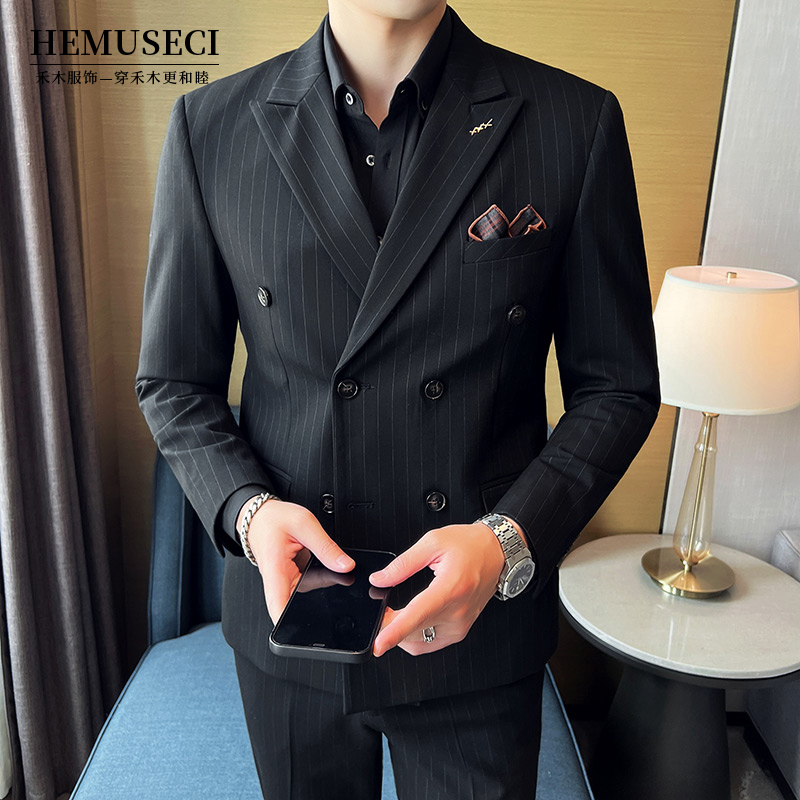 高级男士西装三件套四季商务婚礼结婚大码西服修身英伦风痞帅正装