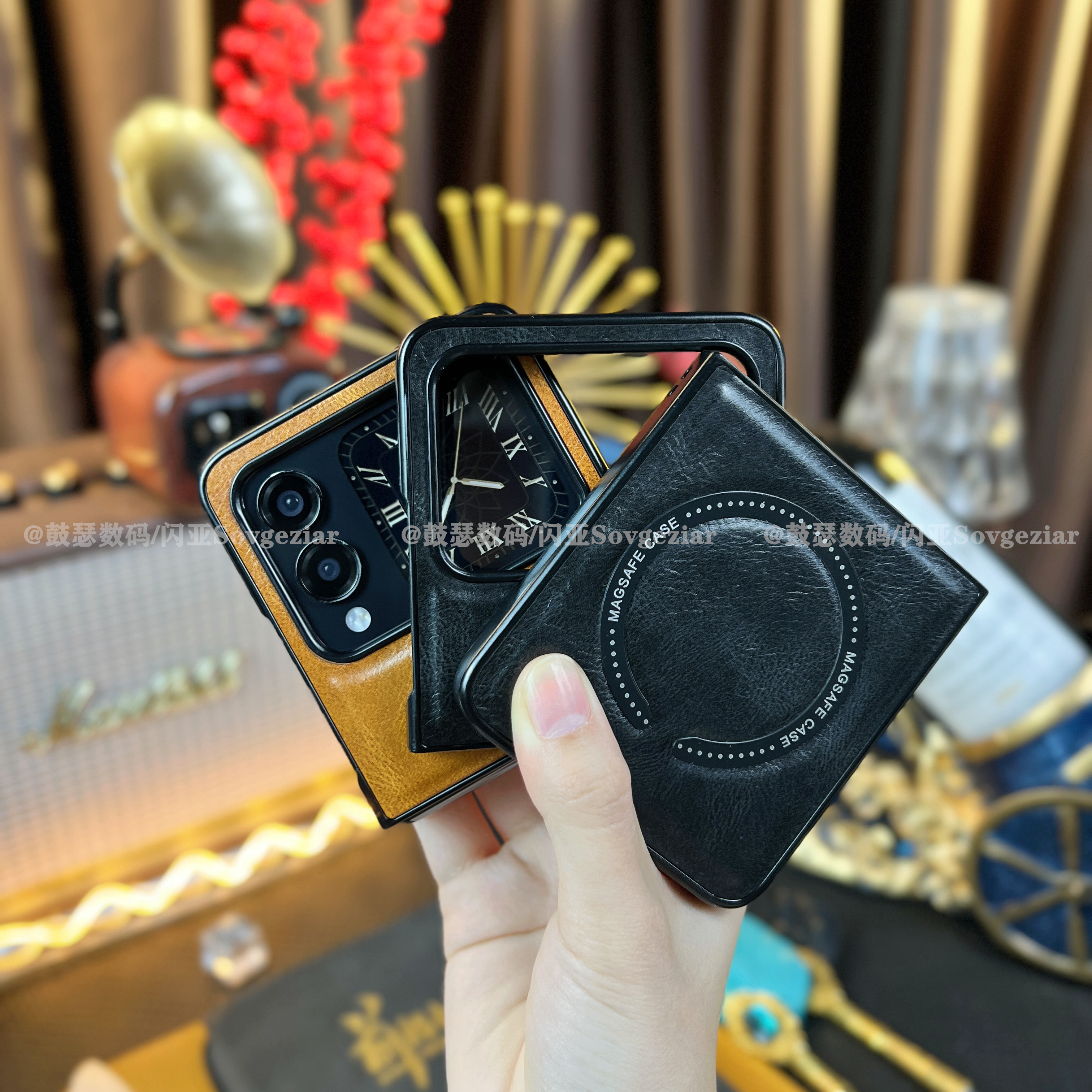 适用于华为Nova Flip手机壳疯马纹磁吸防摔商务高端磁吸保护
