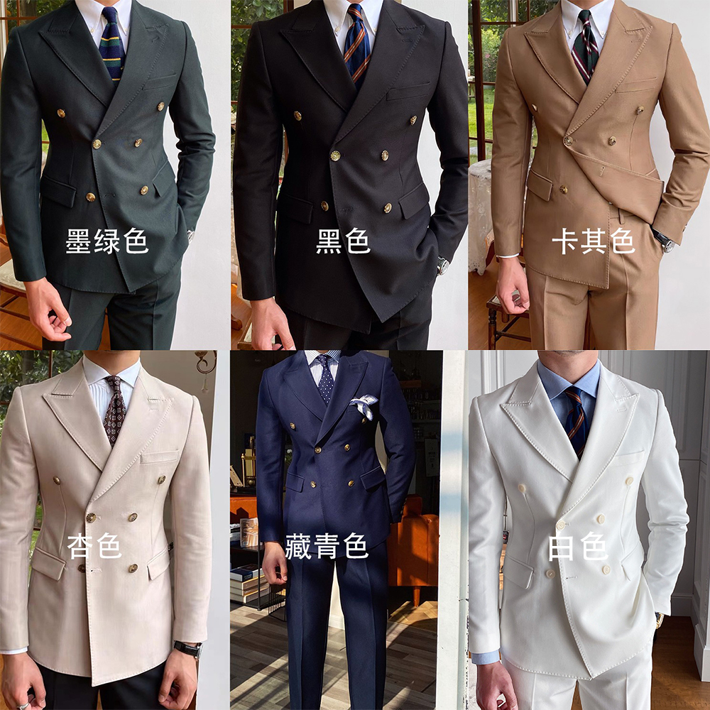双排西装修身礼服戗驳领休闲英伦男士结婚西装正装单西