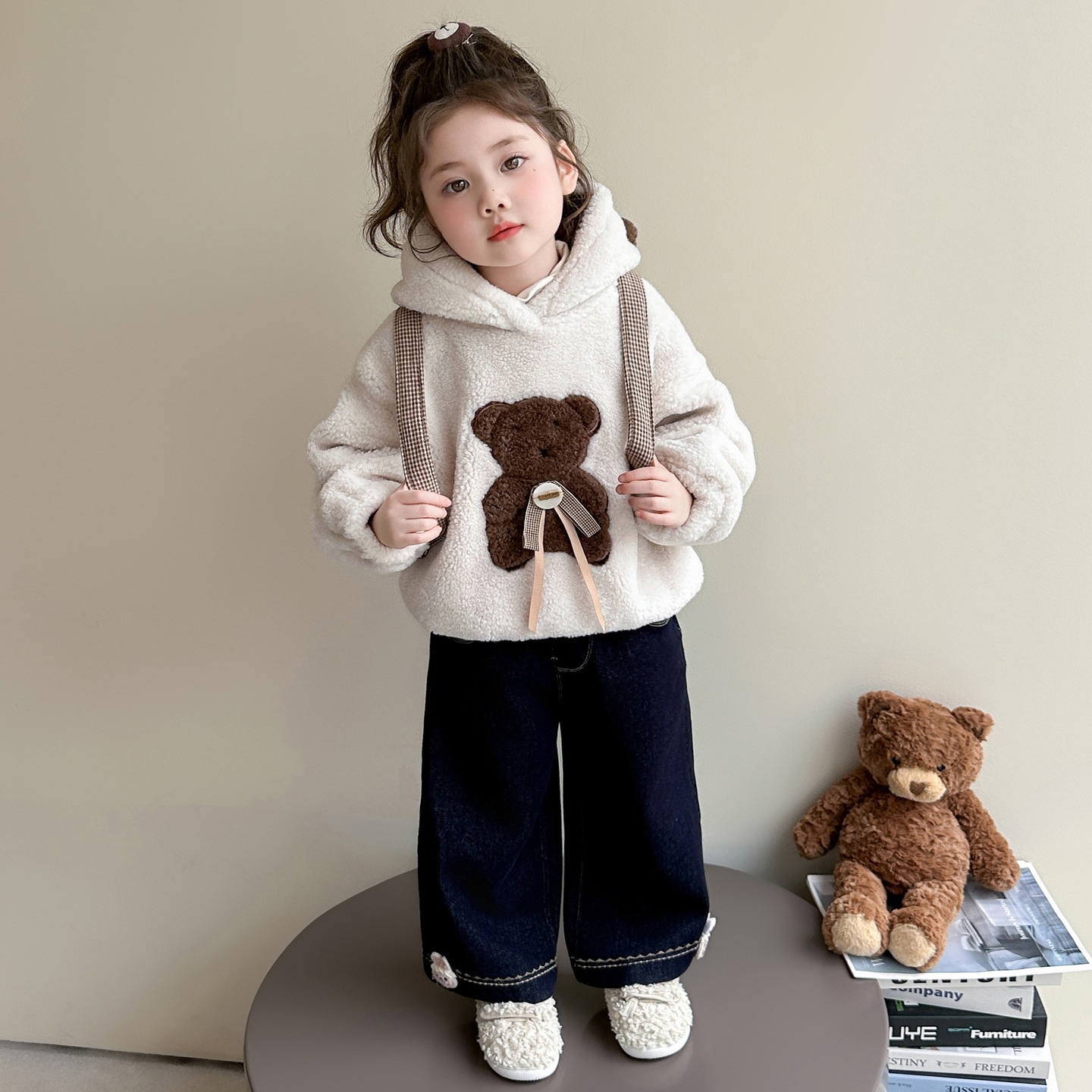 巴拉童年儿童适用女小童加绒卫衣秋冬25新款洋气女宝宝连帽毛毛衣