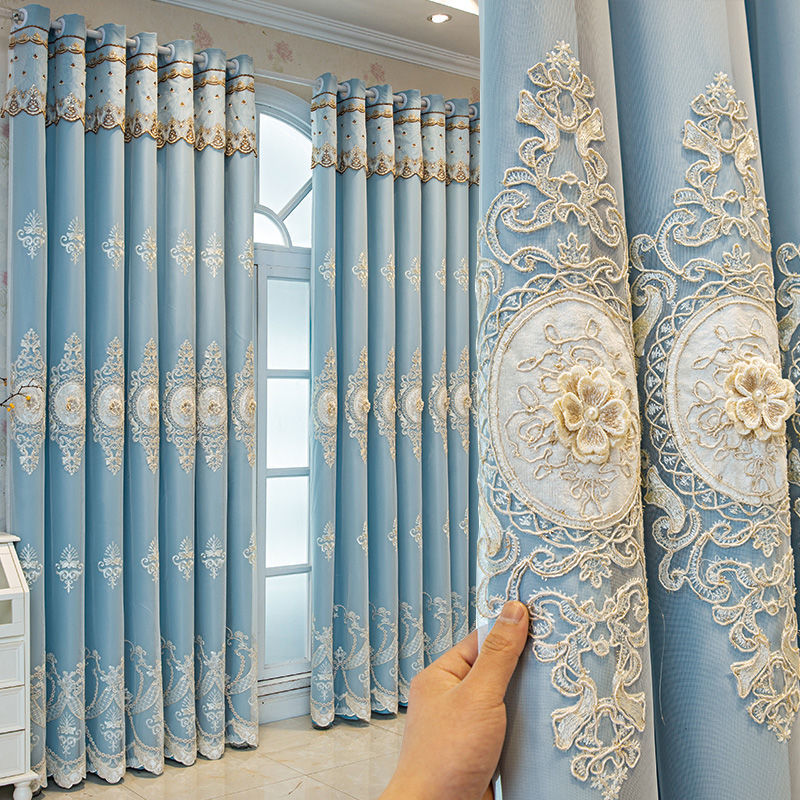 定制遮光简约双层窗帘布纱一体成品客厅卧室浮雕绣花2025新款