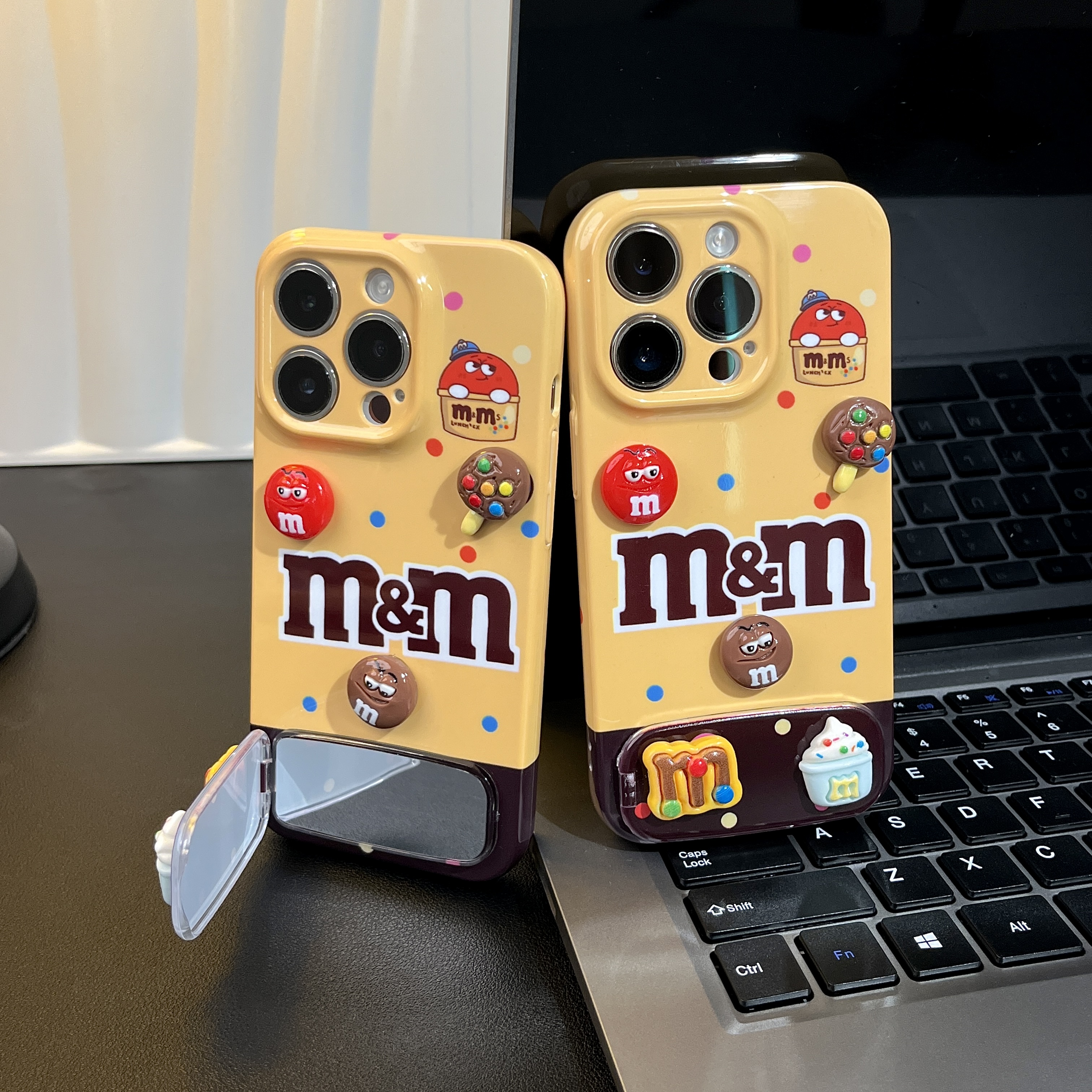 雅天立黄棕撞色m豆支架适用苹果16/13华为P70手机壳vivoppo小米15