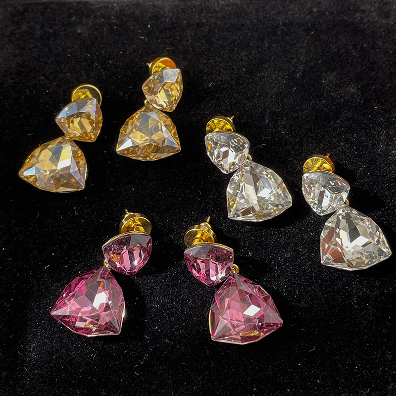 铜合金耳饰 法式高级感超闪三角形不规则耳环饰品彩色时尚轻奢