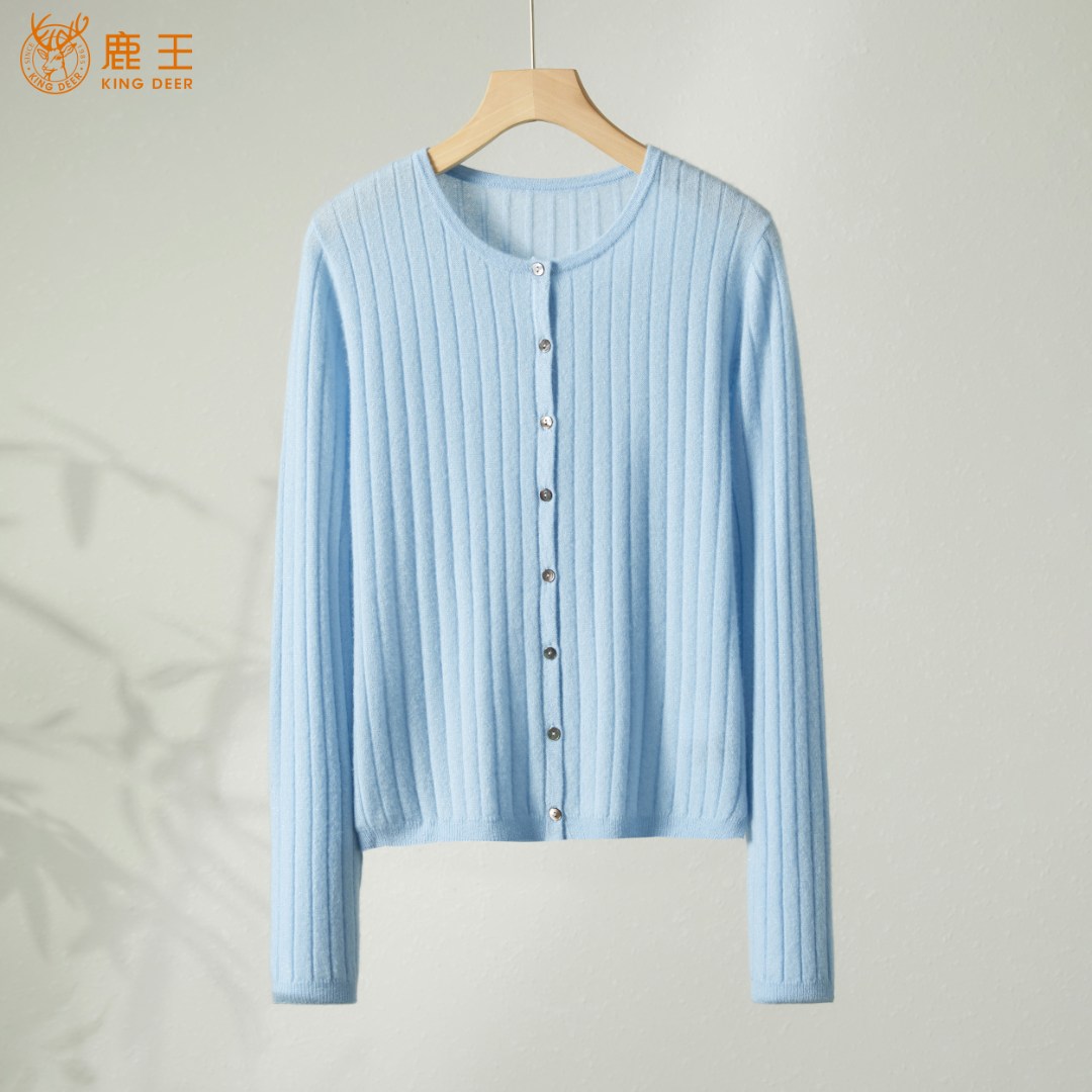 【福利款】 鹿王秋冬女士休闲百搭长袖针织纯圆领羊绒开衫L804261
