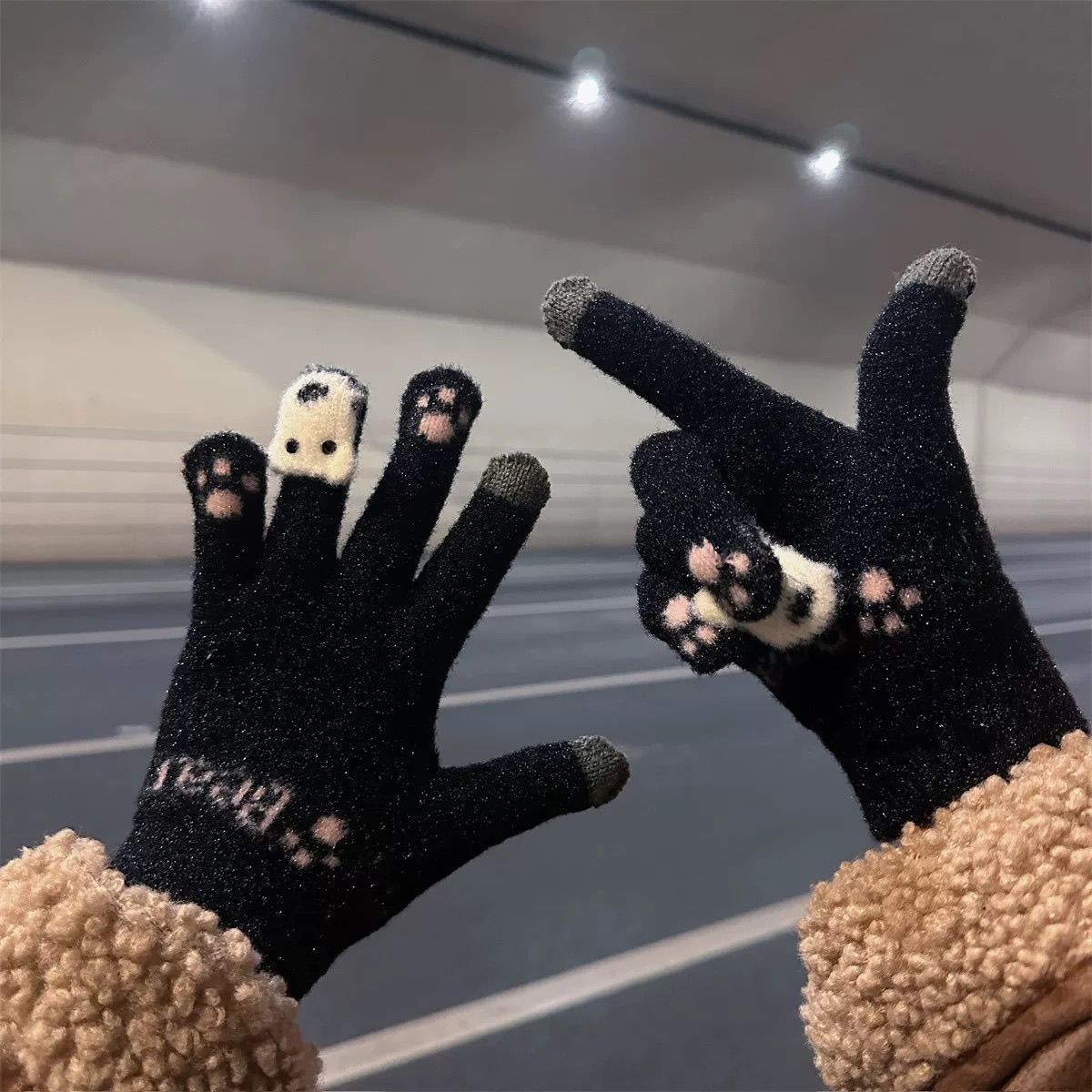 冬天女ins可爱加厚保暖防寒骑车学生五指触屏毛线针织秋冬季FZL