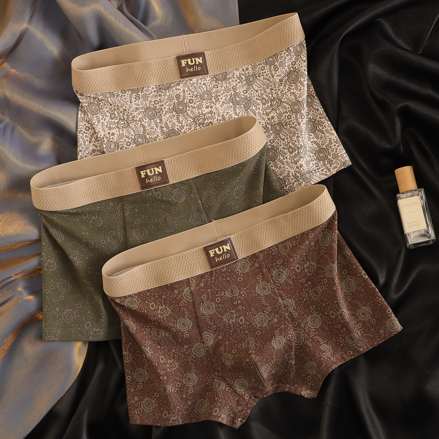 10A抑菌古典花印男士内裤棉质平角裤男生新款个性舒适透气四角裤