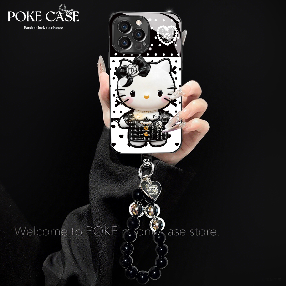 高级电镀玻璃波点KT猫适用苹果oppo华为vivo小米创意手链手机壳