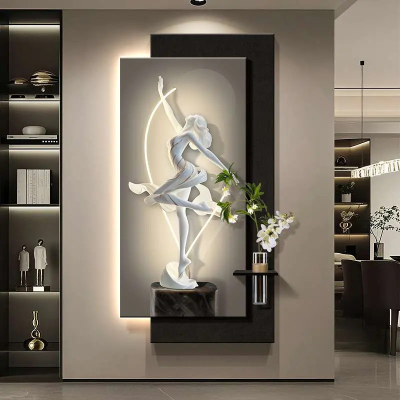 现代轻奢入户门玄关装饰画高级感走廊过道挂画水培绿植高档立体画