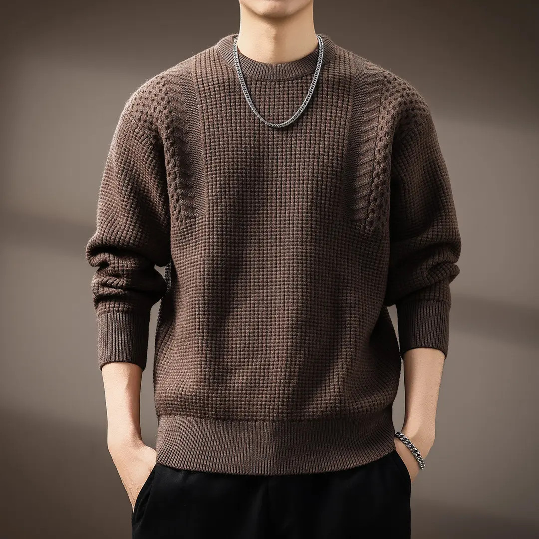 jeep吉普复古提花粗针毛衣男秋冬潮牌针织衫菠萝纹美式宽松毛线衣