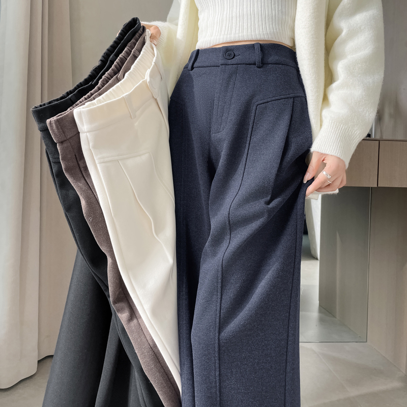 毛呢阔腿裤女秋冬季2025新款高腰显瘦垂感休闲时尚宽松直筒拖地裤