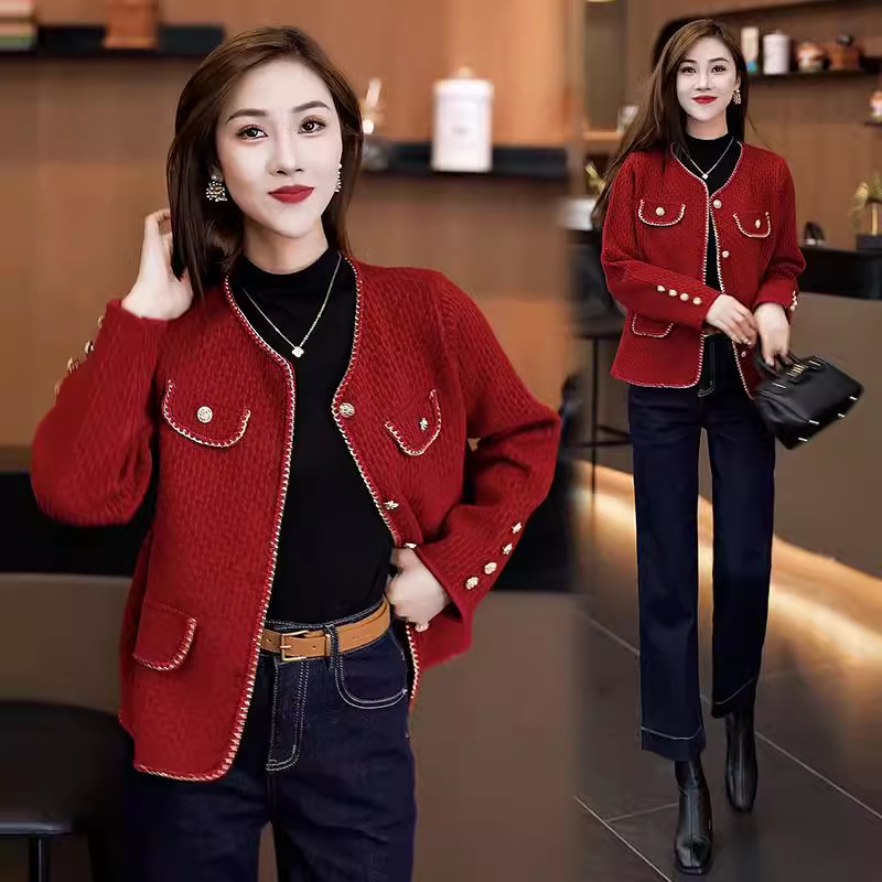 双面绒短外套女秋冬新款时尚气质显瘦小香风洋气百搭圆领呢子上衣