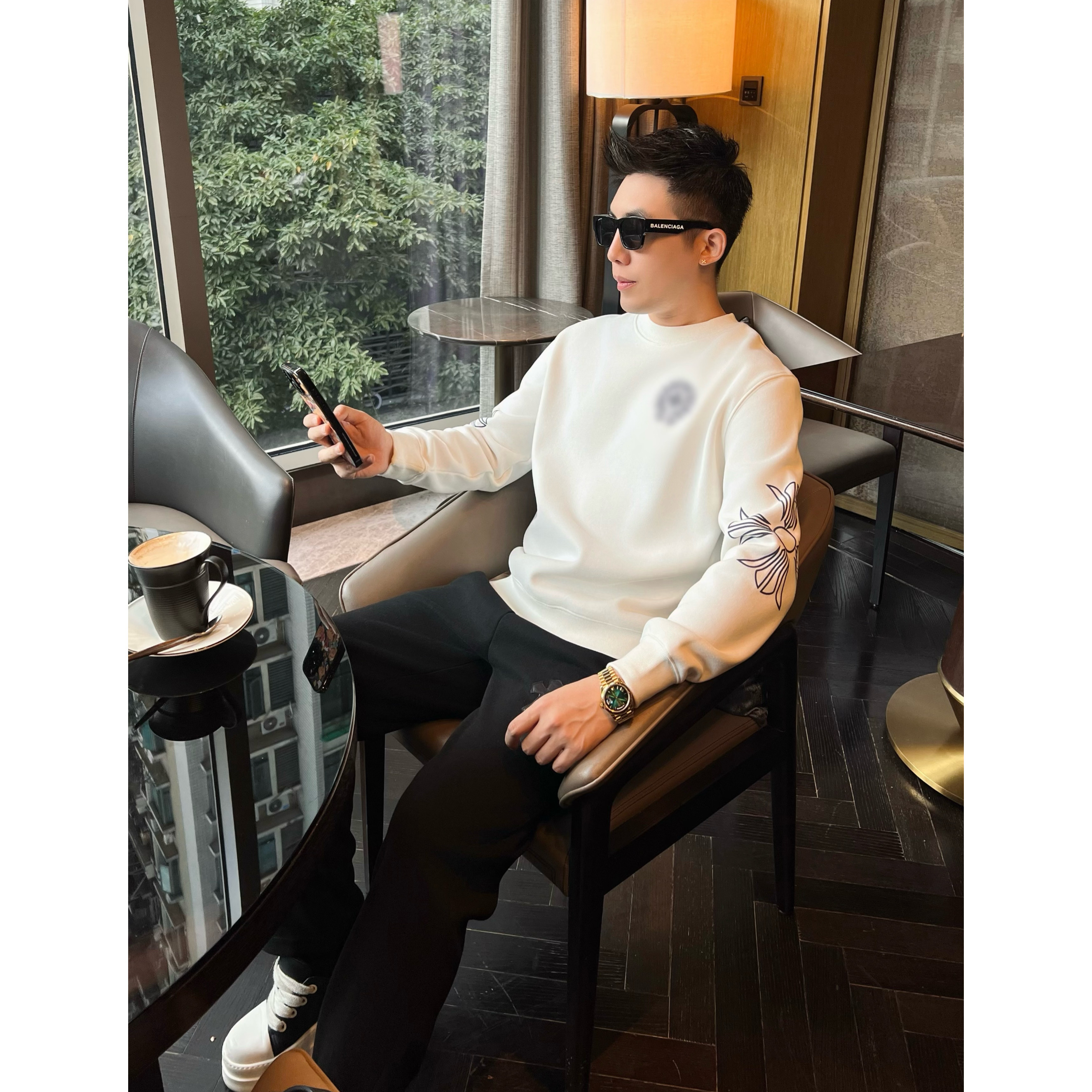 【十字卫衣】冬季羊毛混纺加绒加厚保暖长袖上衣高级感男装新款衣服