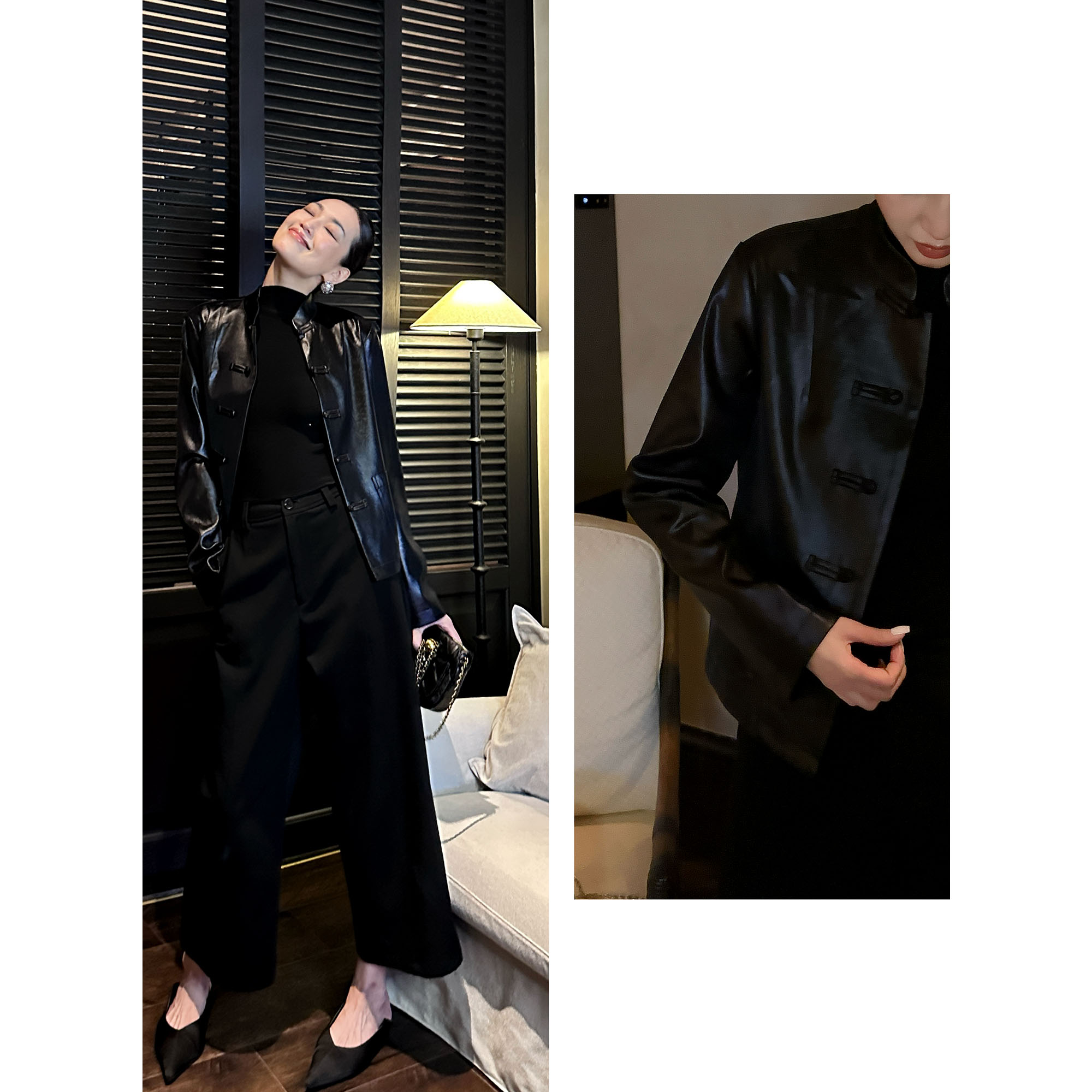 紫紫   盘扣外套  仿皮缎手工盘扣立领外套ZD08WZYL614