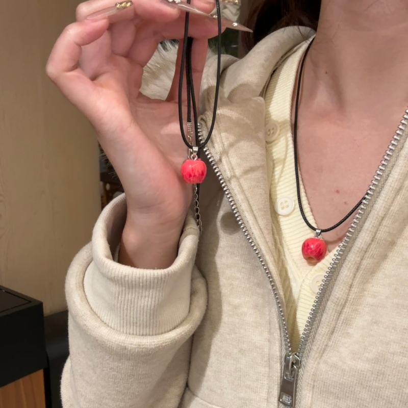 合金项链 苹果项链高颜值仿真苹果闺蜜情侣款百搭毛衣链平安夜