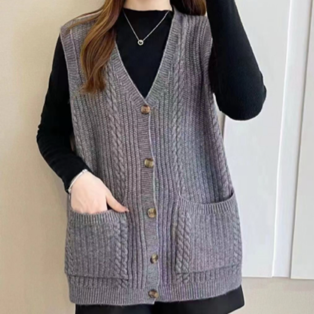中老年男女同款春秋款纯色针织马甲毛衣外穿舒适百搭无袖坎肩