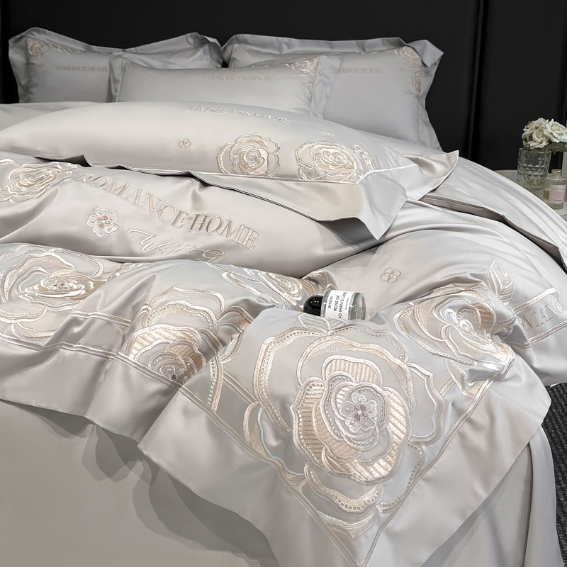 富安娜纯棉轻奢高级感刺绣全棉四件套被套品床单款母婴级床上用品