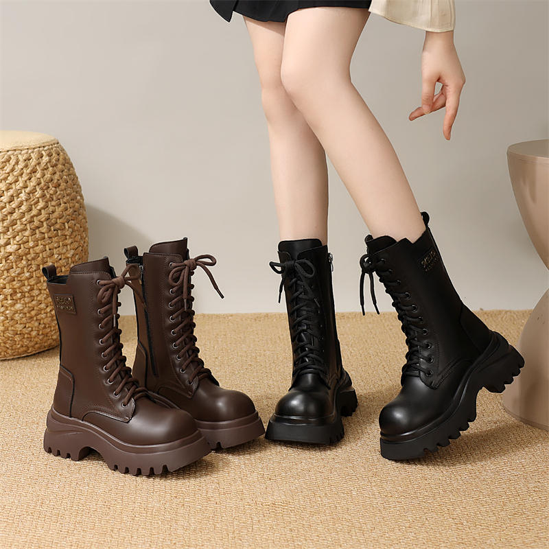 2025新款超火马丁靴女小个子厚底增高秋冬加绒百搭显瘦英伦中筒靴