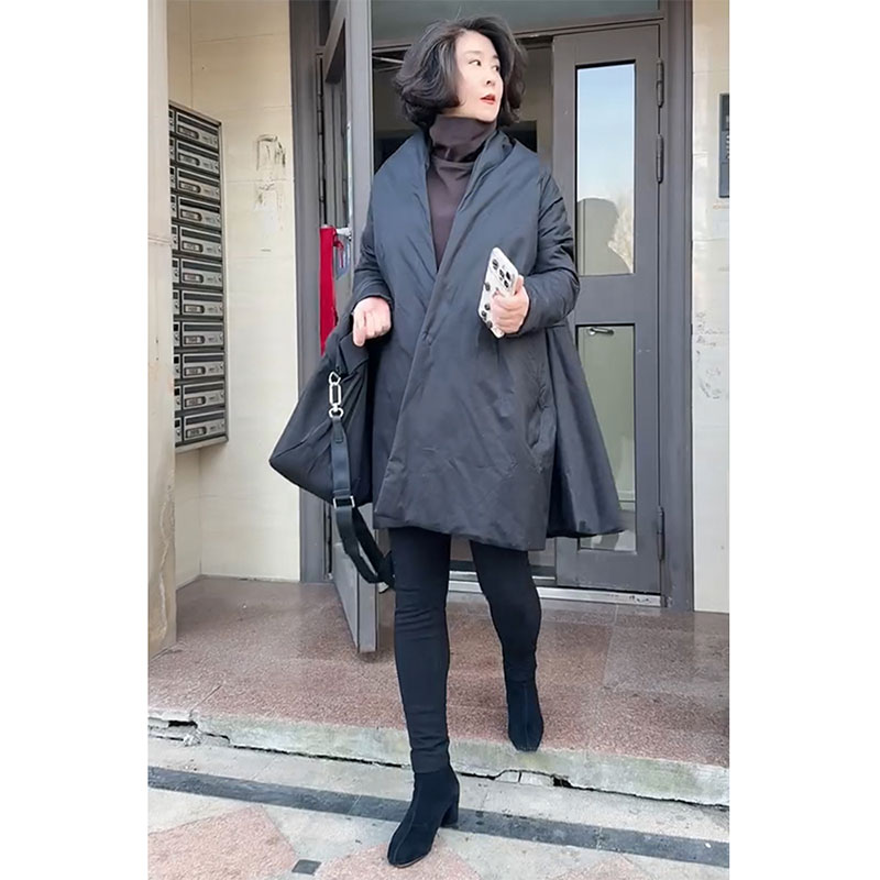 洋气百搭宽松斗篷棉服外套女欧洲站2025春秋新款时尚休闲纯色上衣