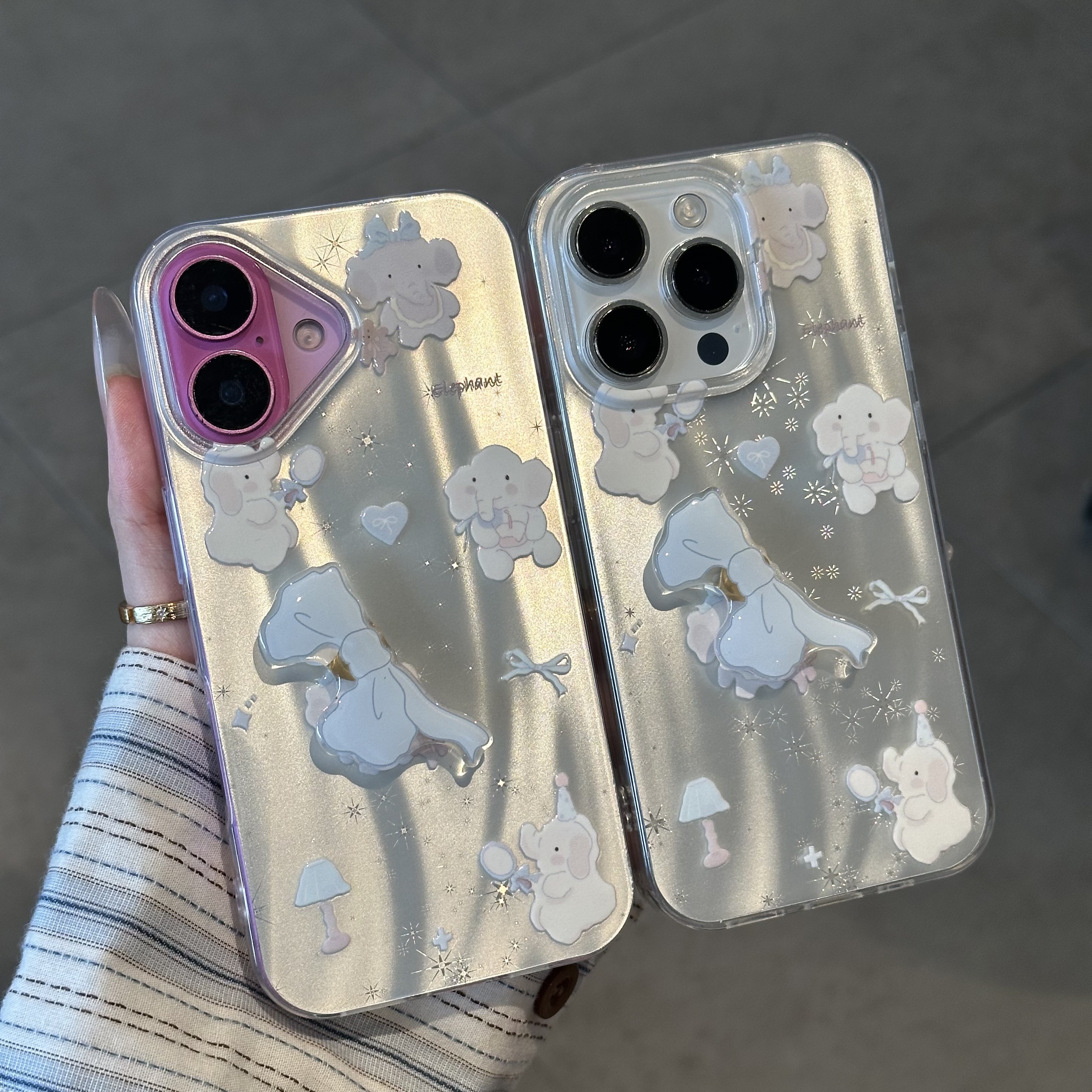 BANCA转转蝴蝶结小象适用苹果16/17promax手机壳15/14/13流星纹