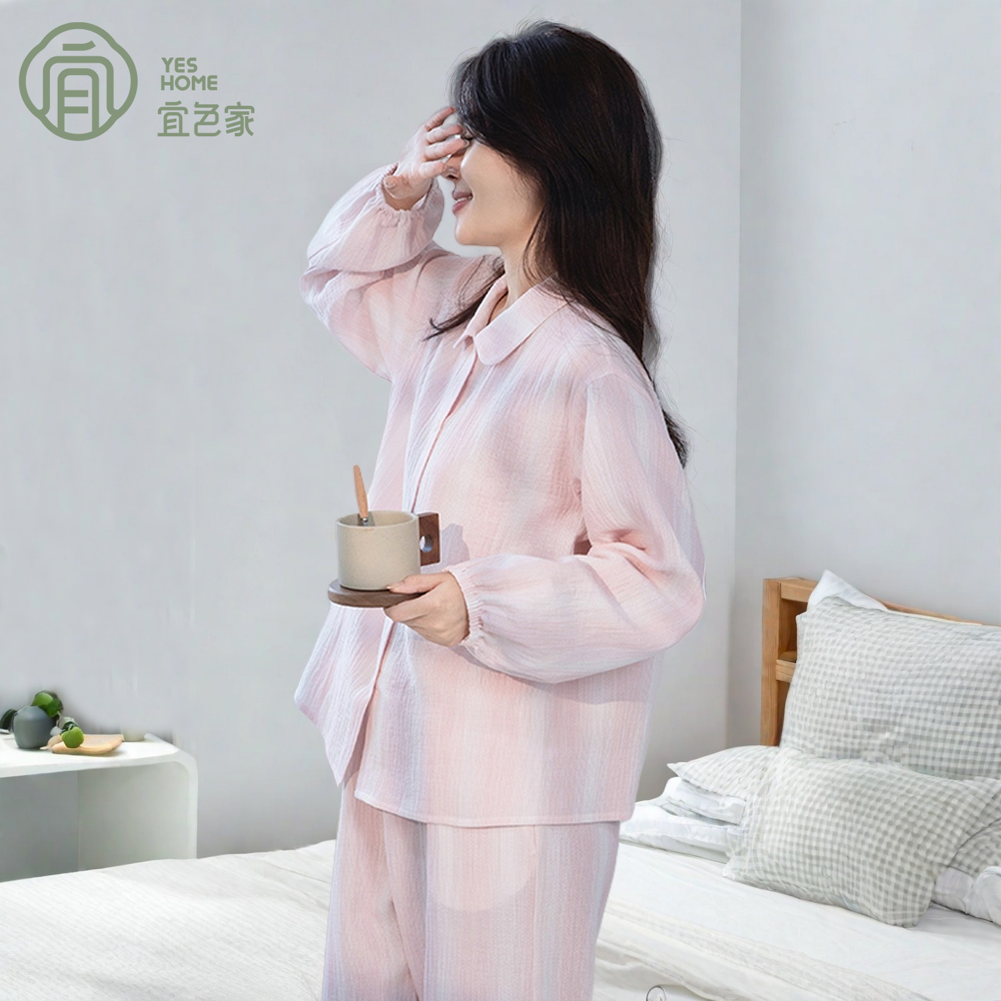 宜色家情侣纯棉睡衣女春秋季女款爆款2025新款宽松透气家居服套装