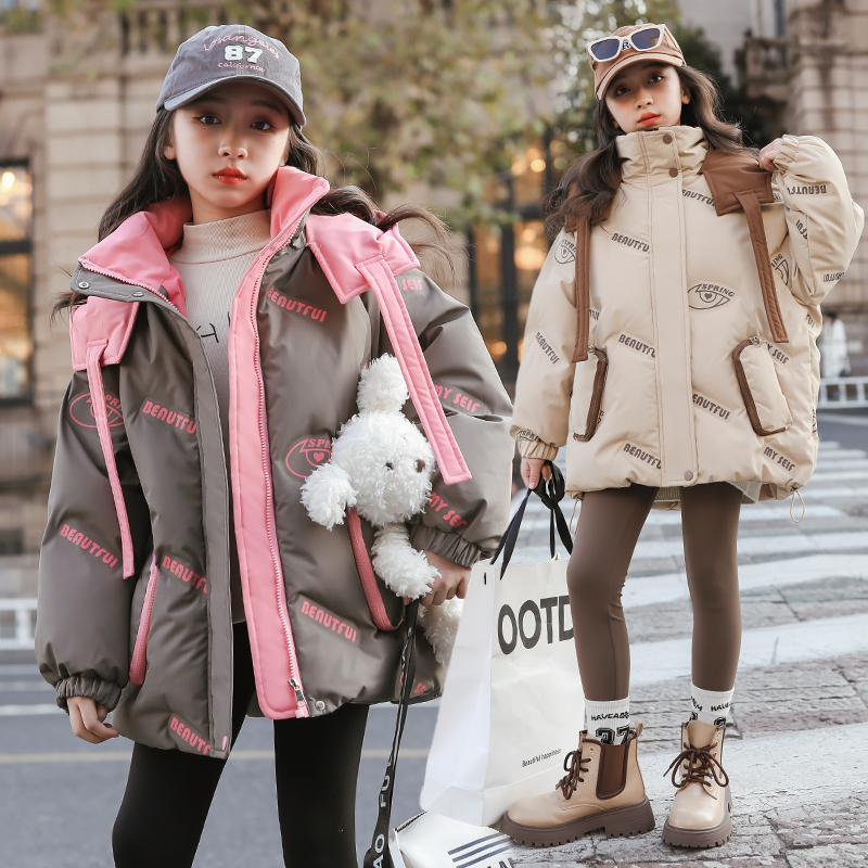 女童羽绒服休闲新款儿童洋气连帽加厚中大童保暖韩版冬季棉袄棉服