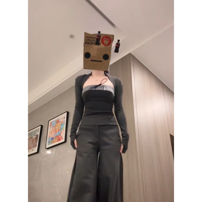 韩系秋冬季撞色蝴蝶结系带波点元素坎肩假两件上衣T恤女