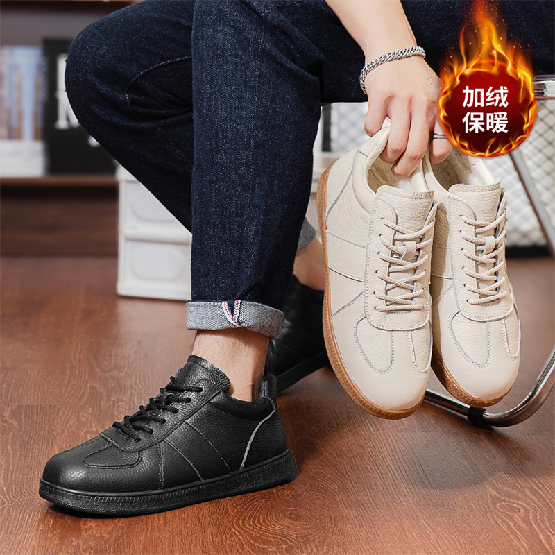【头层牛皮】德训中帮真皮加绒加厚休闲冬季男士板鞋耐磨百搭男鞋