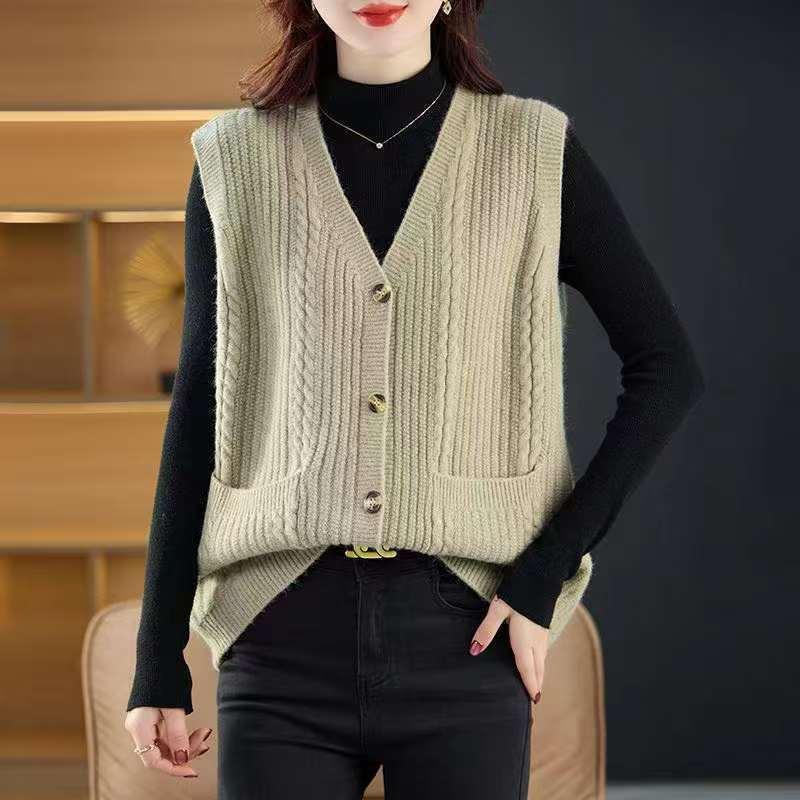 2024新款领洋气无袖纯色女秋冬百搭大码宽松奶奶坎肩外穿