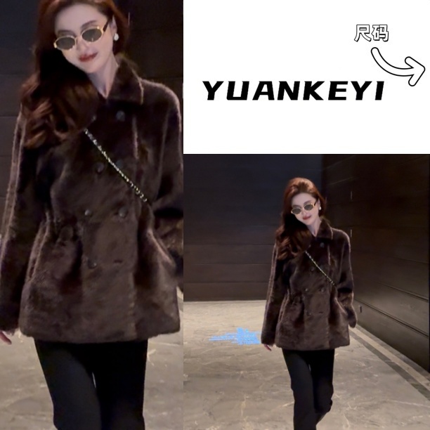 YUANKEYI 进口西班牙Lacon拉贡皮毛一体皮草收腰轻装滑