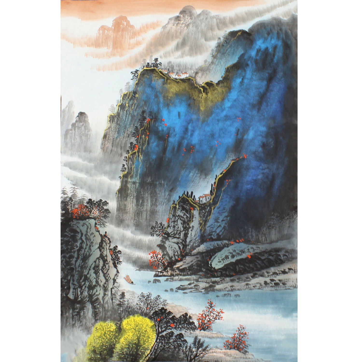 纯手绘国画山水画四尺三开小尺寸装饰画泼彩字画未裱无框画书画