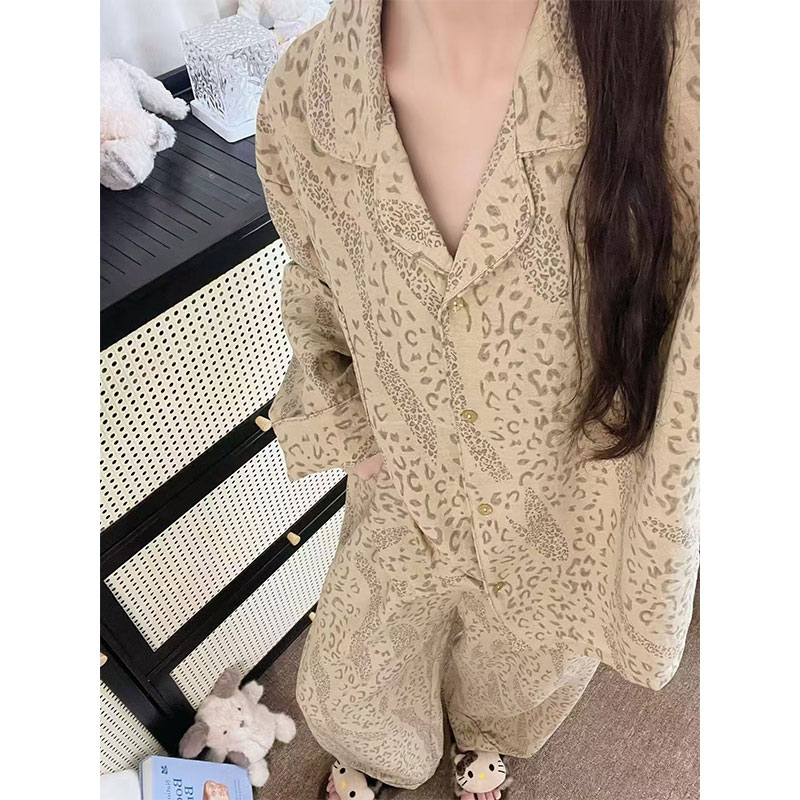 【周末party】流光系列豹纹套装宽松高颜值慵懒风长袖长裤家居服女
