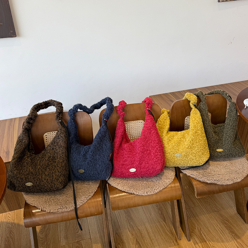 【肩带可调节】秋冬新款抽绳包包毛绒韩版小众百搭托特包时尚包包