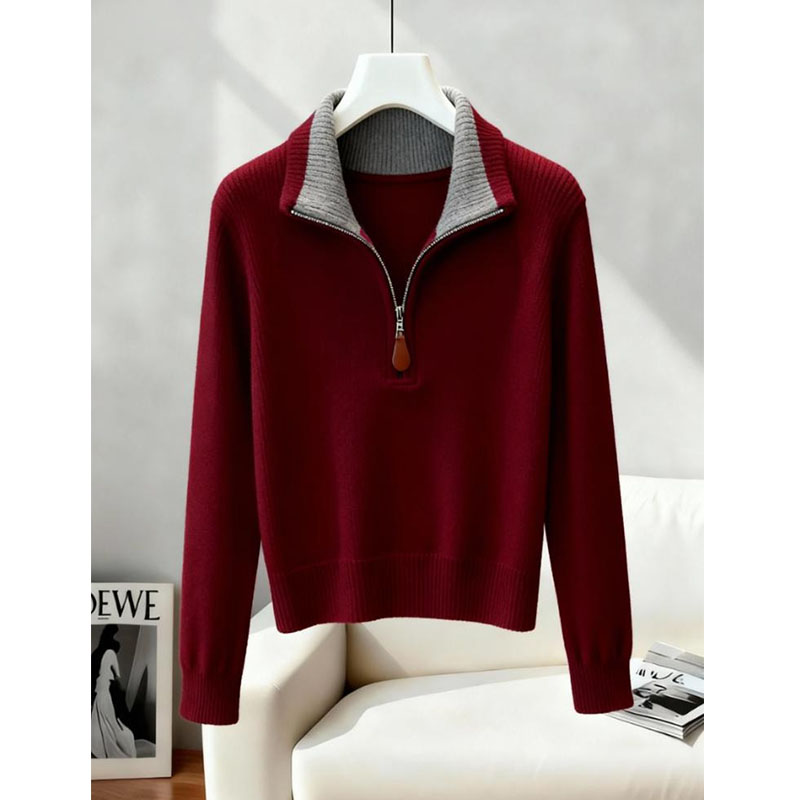 时尚慵懒风设计感撞色针织衫女2025秋季新款高级感百搭显瘦上衣潮