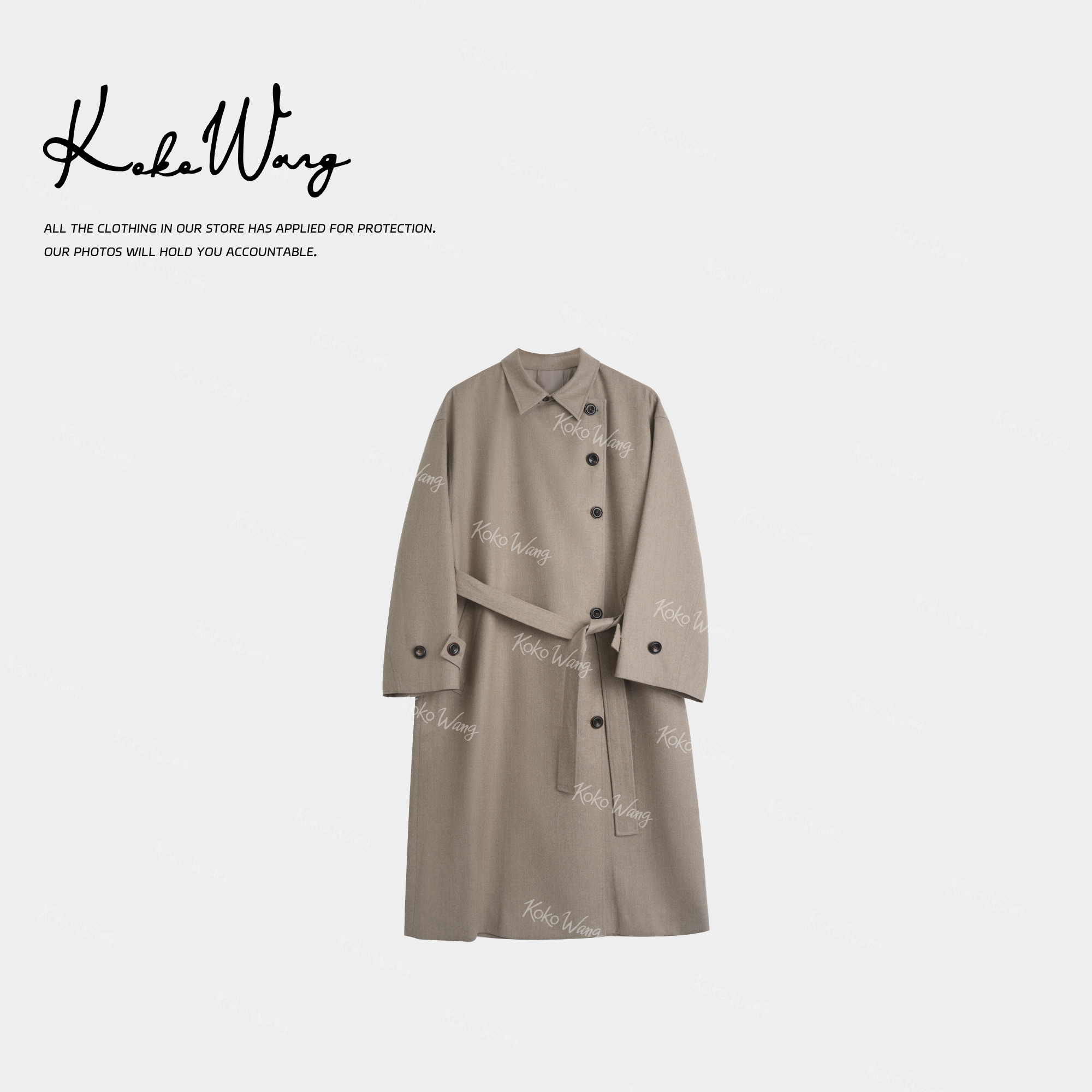 KOKO WANG琥珀流光系列设计师100%羊毛风衣外套N6755G12W44