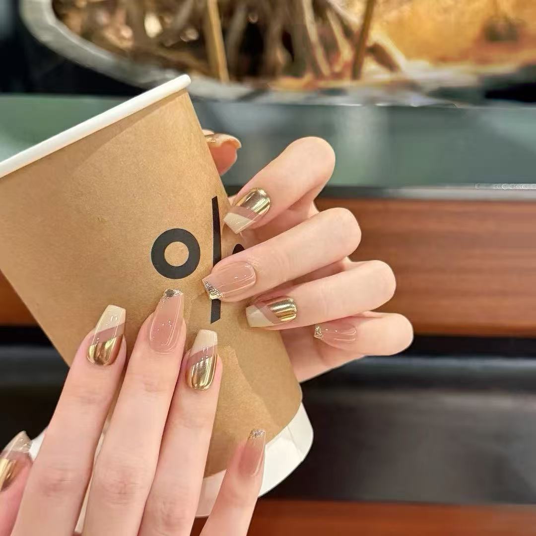 【阿尔卑斯】纯手工气质法式魔镜粉鎏金裸色显白百搭简约穿戴式