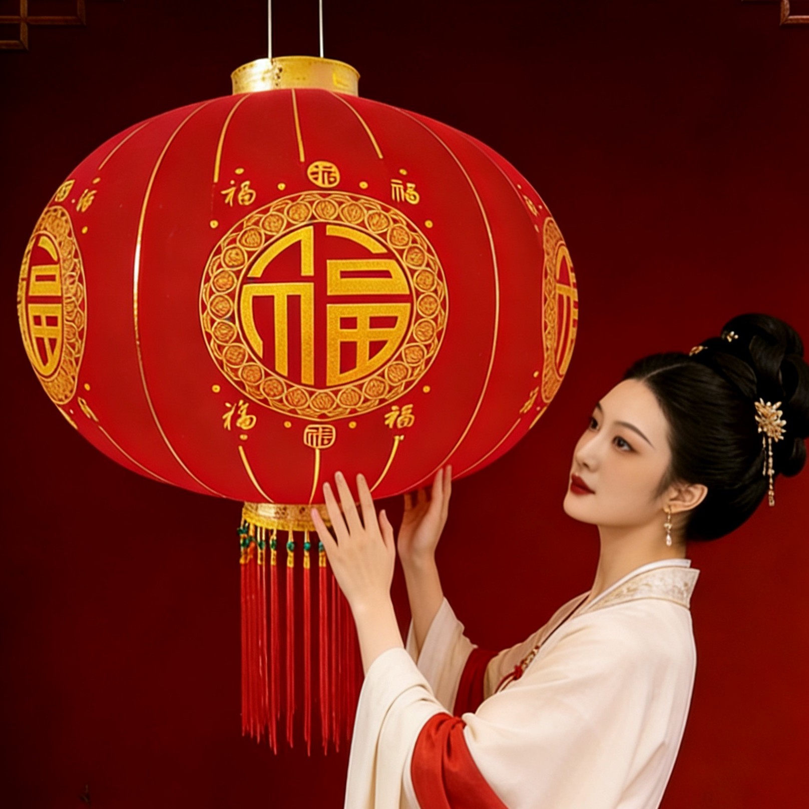 120#春节大红灯笼植绒加厚防水耐用新年灯笼农村大门口一对灯笼