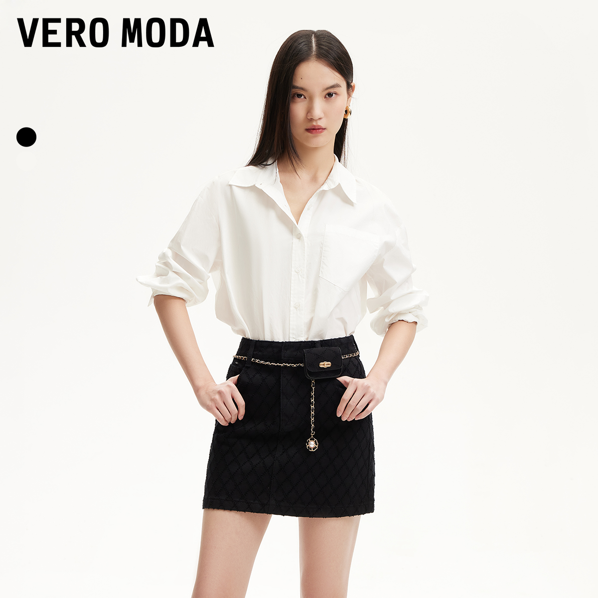 Vero Moda半身裙气质小香风腰带包包短裙百搭洋气裙子慵懒风贵气