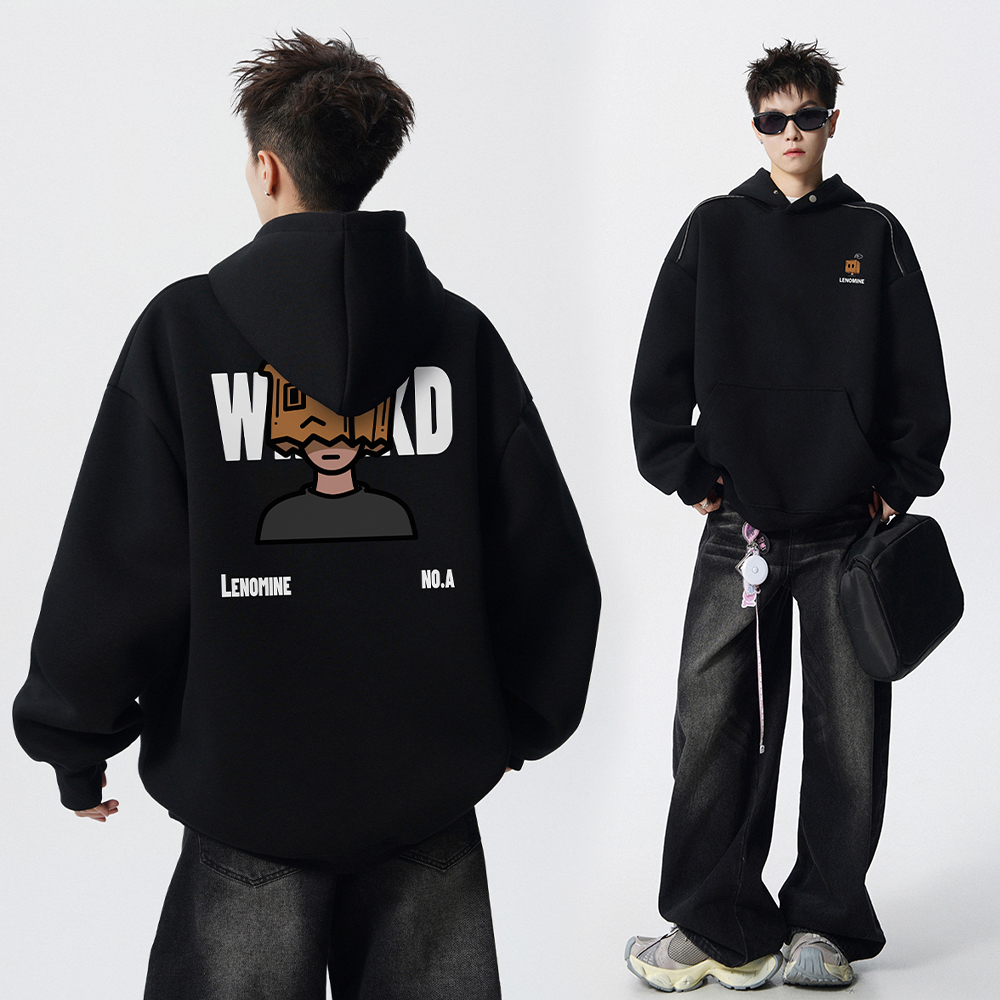 重磅秋冬加绒加厚卫衣男女同款连帽痞帅印花美式潮牌上衣外套男