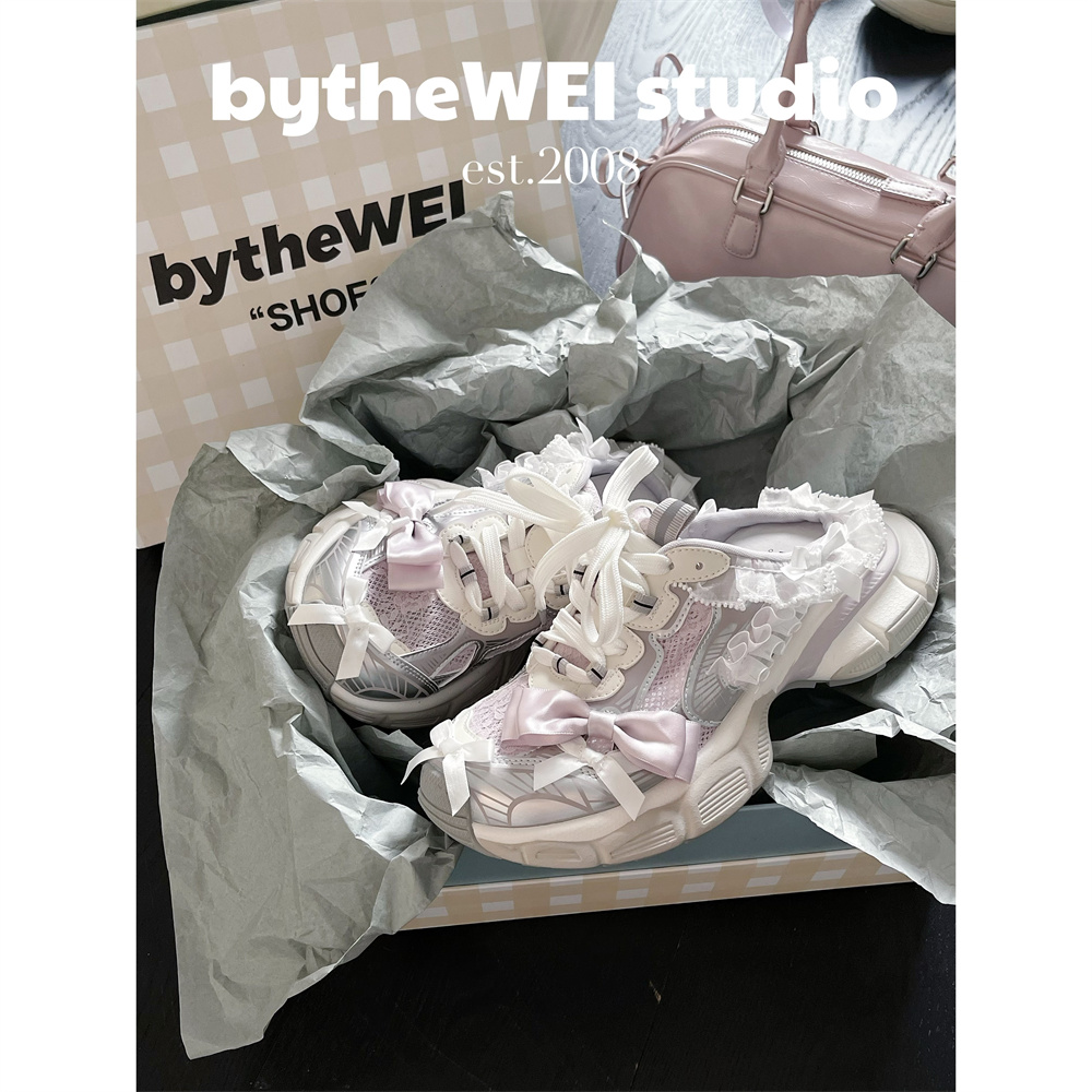 bytheWEI【蝴蝶结老爹】重工蕾丝蝴蝶结夏季老爹鞋半拖mule鞋拖鞋女