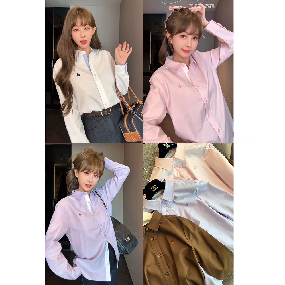 【mimius】U 学院风撞色小刺绣减龄翻领长袖衬衫 G08099