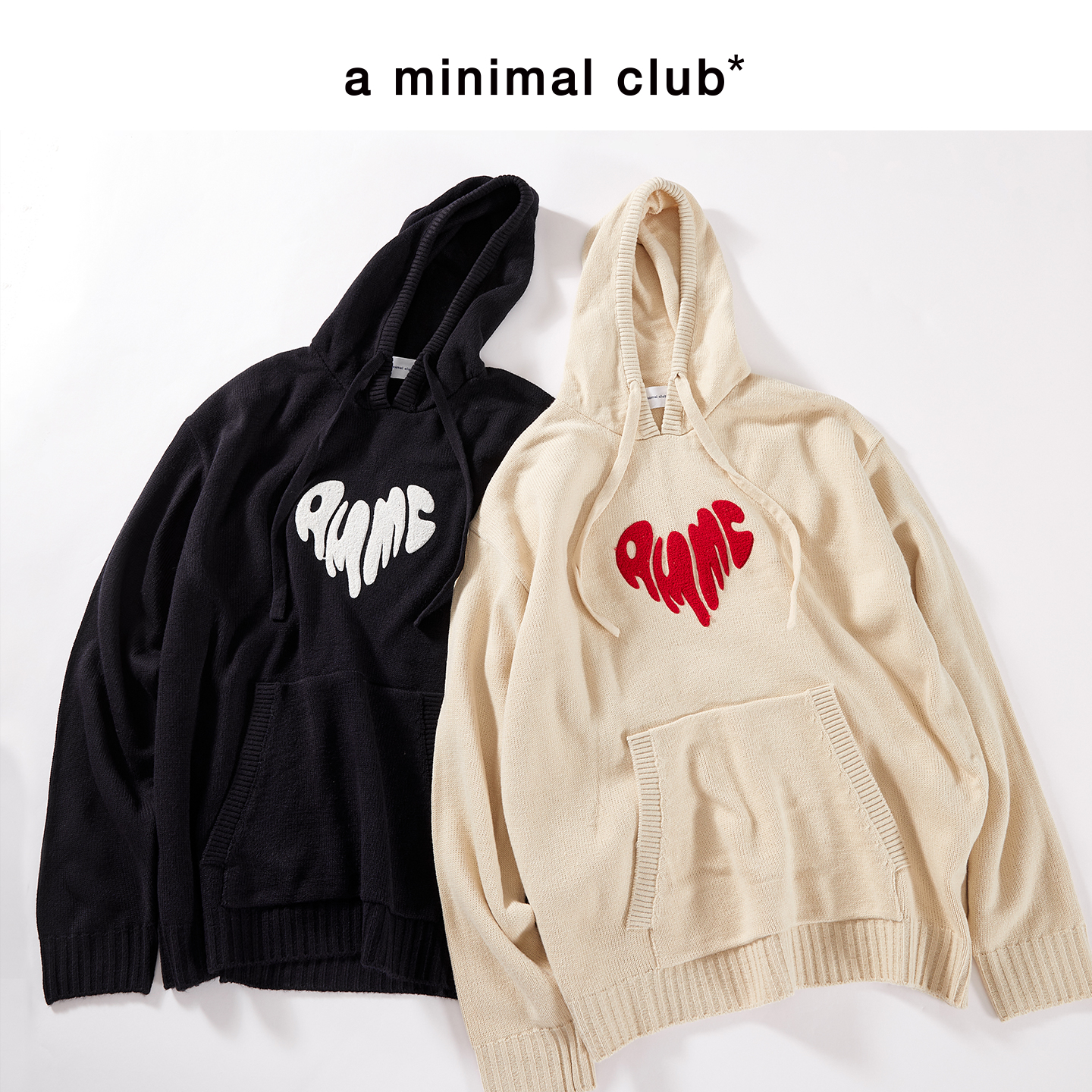 a minimal club撞色毛巾绣爱心连帽针织毛衣美式校园休闲AM59SW13