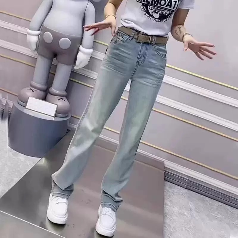 2025新款女装春季高腰弹力直筒牛仔裤胖mm显瘦显腿长窄版拖地裤