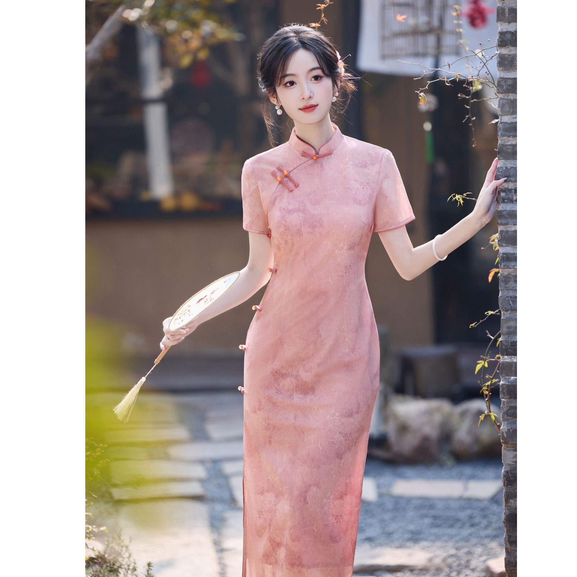 《清婉》粉色旗袍2025新款夏季复古民国气质日常长款年轻款日常5895